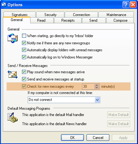 Outlook - Check mail every 30mn